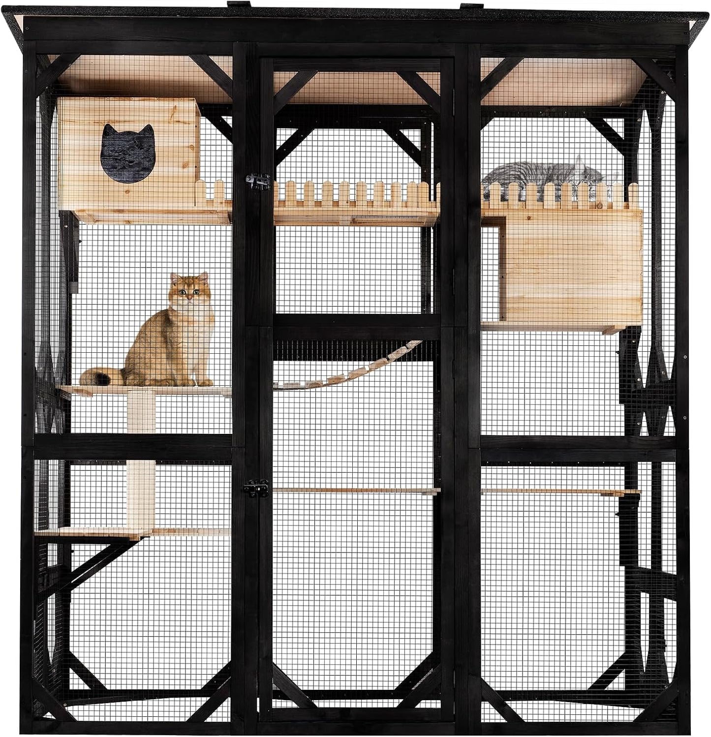 FunXplore 71.1" L Large Cat Catio Outdoor Cat Enclosure Window Acess, Walk-in Cat Cage Cat House for Multiple Indoor Outdoor Cats, Outside Patio 6 Doors Weatherproof Roof