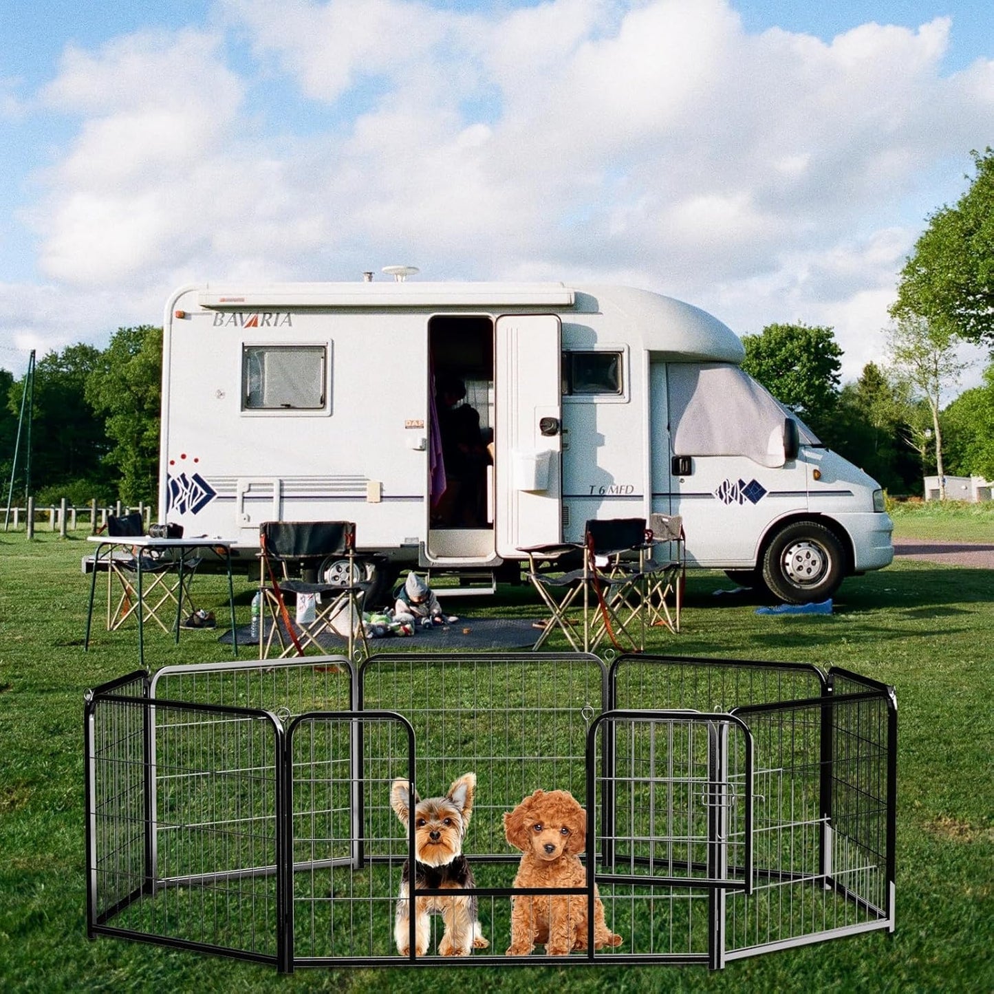 NEWBULIG Dog Playpen 8 Panels 24" Height Foldable Heavy Duty Metal Dog Exercise Playpen Puppy Fence for Indoor Outdoor Yard