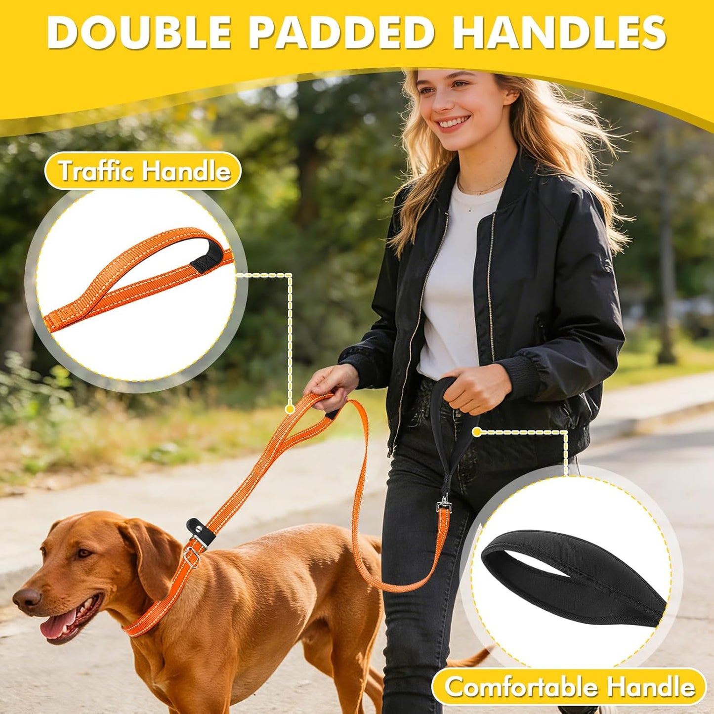 XiaZ Slip Lead Dog Leash, 6 FT Flat Rope Slip Leash with Double Handles and Collar Attachment, No Pull Pet Training Lead with Highly Reflective for Small Medium Large Dogs Orange