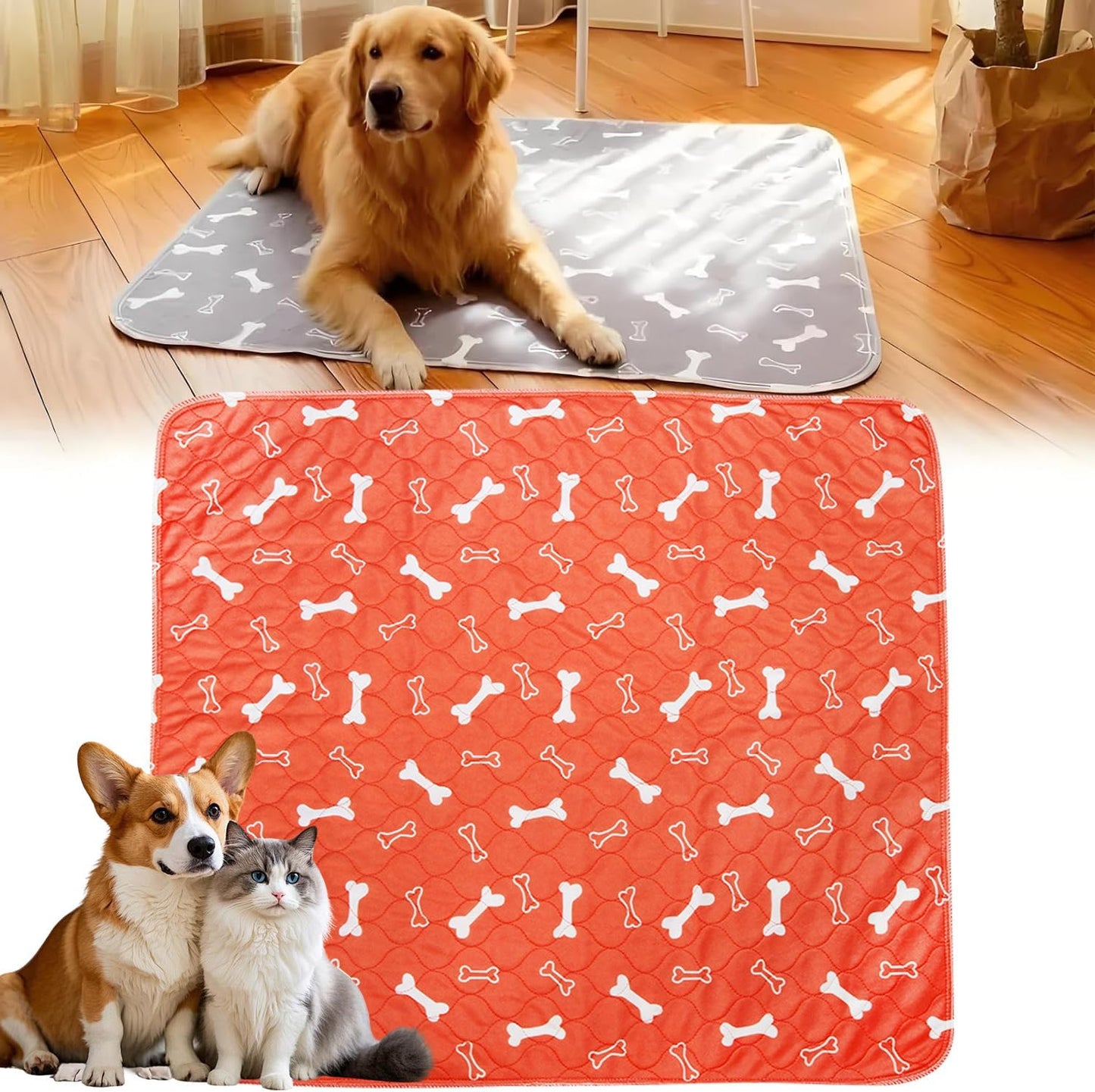 Puppy Pads with pheromones, Reusable Puppy Pads for Dogs & Cats, Washable, Durable Leak-Proof & Anti-Slip Pet Training Pads for Home & Travel(Red, L: 35.4" × 31.5")