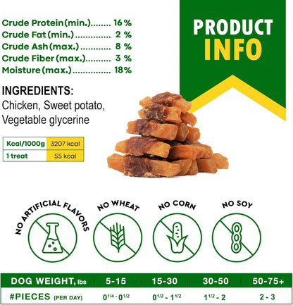 Sweet Potato Dog Treats & Chicken Jerky Wraps 10.6 Oz - Dog Food & High Protein Soft Chews for Large, Medium & Small Breeds - Natural Healthy Training Strips & Rawhide Free Snacks – Puppy Treats