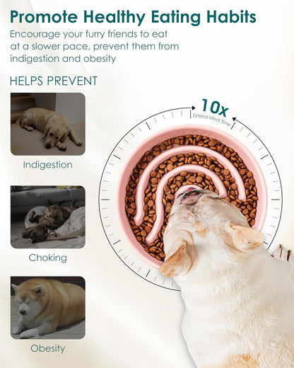 vancasso Slow Feeder Dog Bowl, 0.6 Cup Ceramic Slow Feeding Food Dish for Small Breed, Puzzle Dog Food Bowl for Fast Eater, Pink