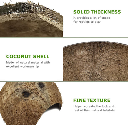 Hamiledyi Reptile Hide Box Gecko Hideout Cave with Sink Humidifier and 4 Pcs Reptile Hideouts Natural Coconut Shells Hut Hermit Crab Climbing Toys for Spider Snake Chameleon