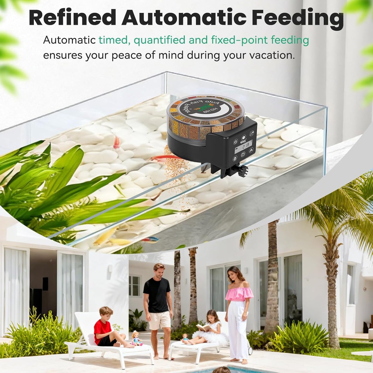 hygger Automatic Fish Feeder for Aquarium: Auto Fish Food Dispenser with LED Display & Timer, Aquarium Vacation Feeder with 3 AA Batteries for Betta Turtle Goldfish