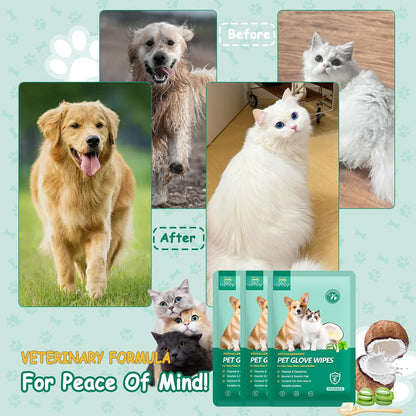 20 PCS Pet Cleaning and Deodorizing Bathing Grooming Glove Wipes for Dogs and Cats, Extra Thick Nourish Fur No-Rinse Grooming Wipes for Daily Care and Travel, Hypoallergenic