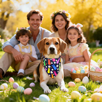 Easter Dog Bandana, Reversible Navy Bunny & Pastel Stripes for Large to X-Large Dogs, Cute Costume Accessory for Spring Gift