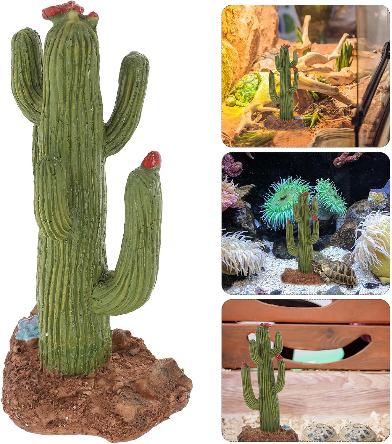 BESPORTBLE Artificial Cactus Terrarium Plants Reptile Habitat Decor for Turtle and Crested Gecko Tank Accessories Desert Simulation Landscaping