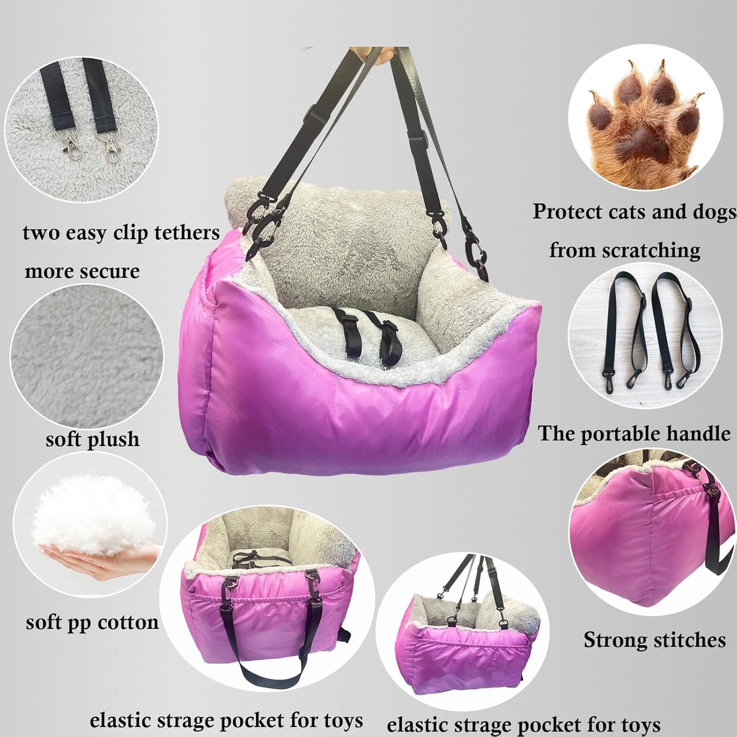 Small Dogs Car Seat Under 25,Fully Detachable and Washable Ultra Soft Carseat Travel, with Clip-on,Portable Handle and Storage Pockets Pet Booster Seats,Portable Dog CarTravel Carrier Bed