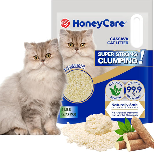 HoneyCare Cassava Cat Litter | Natural Cassava Formula | Fast Clumping & Odor Control | Low Dust & Eco-Friendly | 6 lbs
