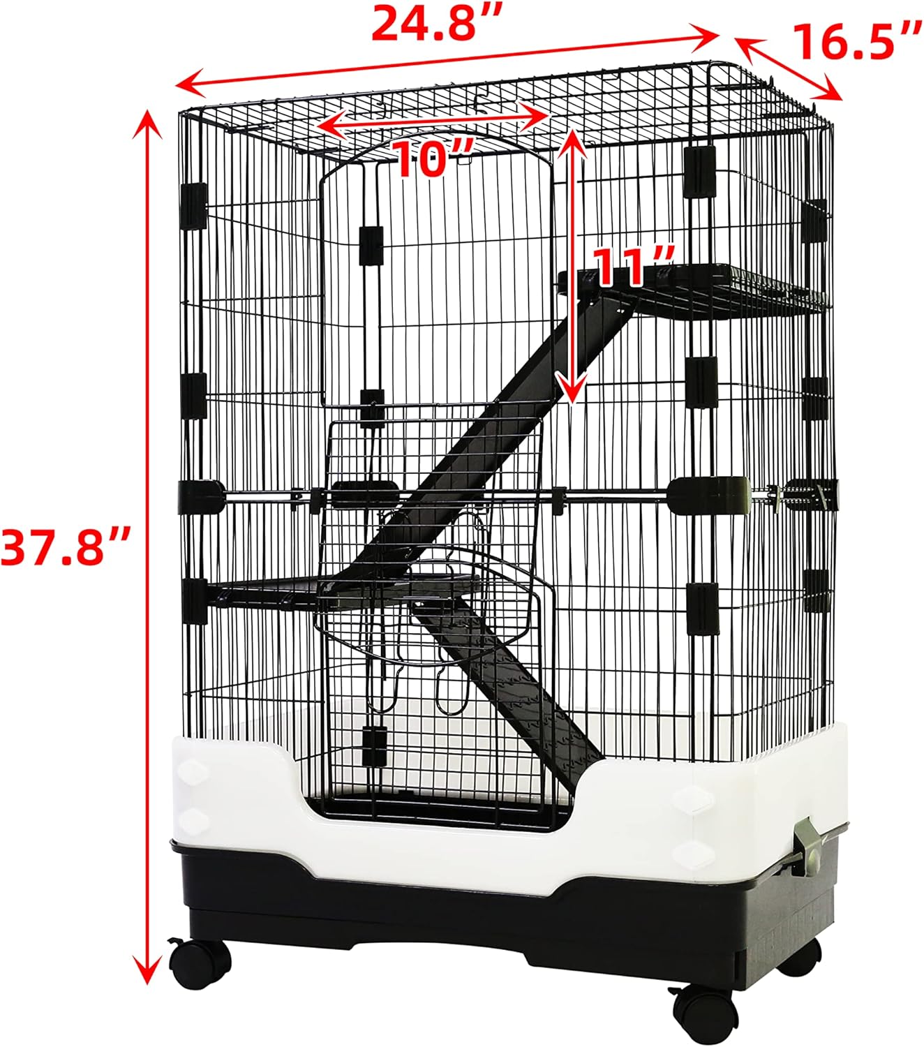 Homey Pet 3 Levels Chinchilla Ferret Pet Crate Small Animals Cages for Rat, Hamster, Guinea Pig, Squirrel, Include Caster Tray and Urine Guard (Black)