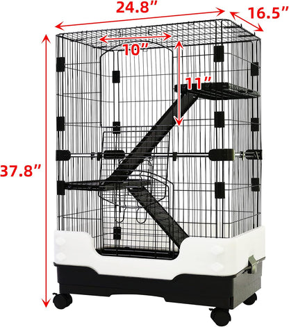 Homey Pet 3 Levels Chinchilla Ferret Pet Crate Small Animals Cages for Rat, Hamster, Guinea Pig, Squirrel, Include Caster Tray and Urine Guard (Black)