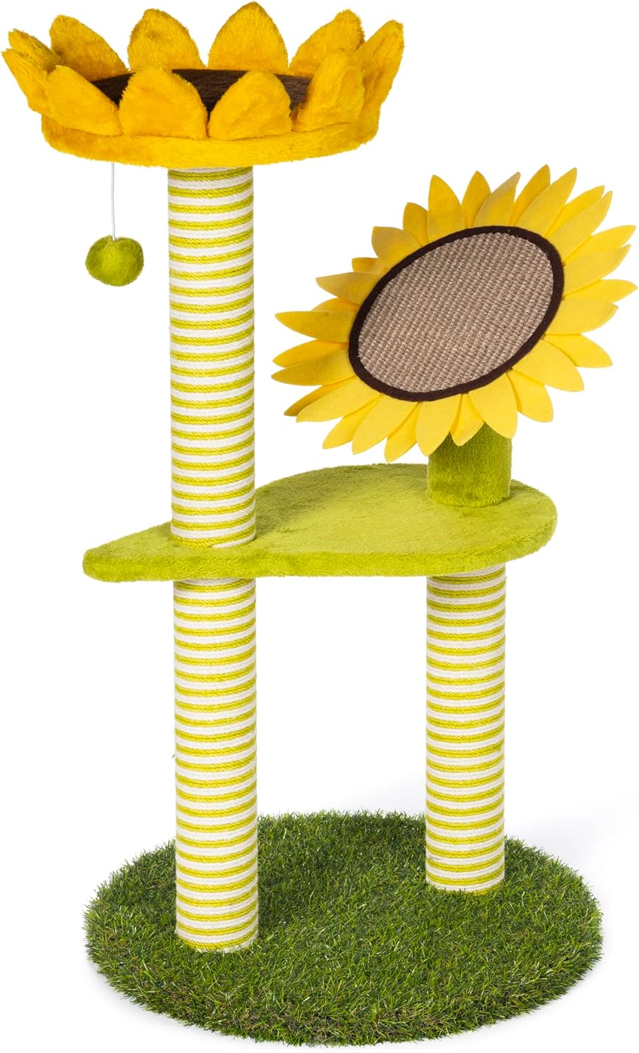 Prevue Pets Sunflower Playground Cat Scratching Post Tree Activity Center with Toy, Green