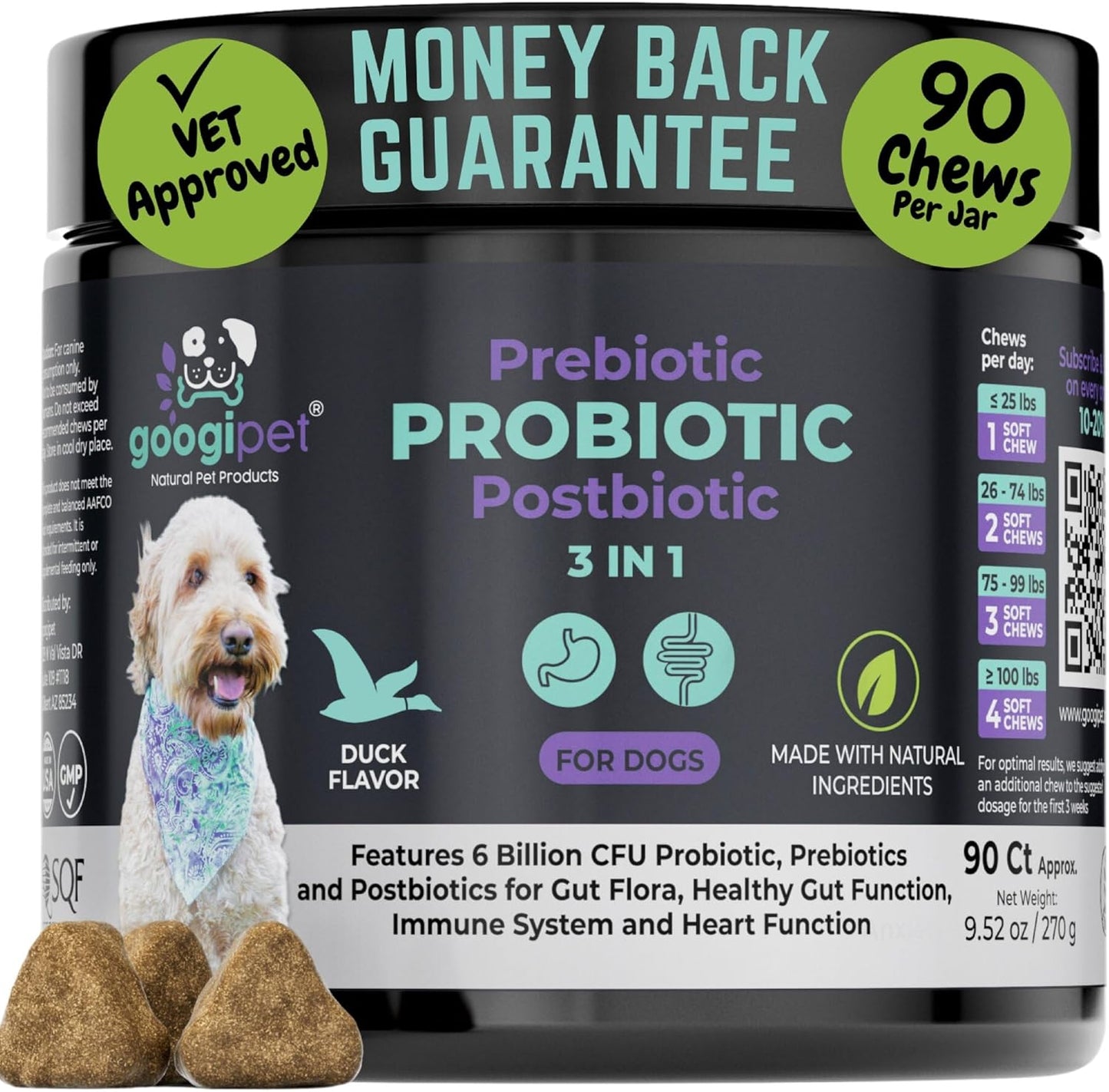 Googipet Probiotics for Dogs Digestive Health - Prebiotics and Probiotics Chews for Dogs Gut Health + Digestive Enzymes - Dog Probiotics for Yeast Itchy Skin Itchy Ears w/Papaya, Pumpkin, & Fiber