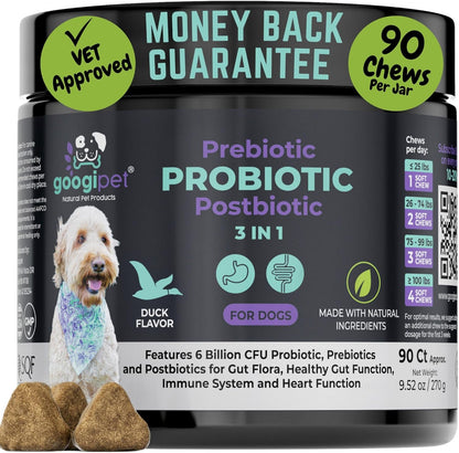 Googipet Probiotics for Dogs Digestive Health - Prebiotics and Probiotics Chews for Dogs Gut Health + Digestive Enzymes - Dog Probiotics for Yeast Itchy Skin Itchy Ears w/Papaya, Pumpkin, & Fiber