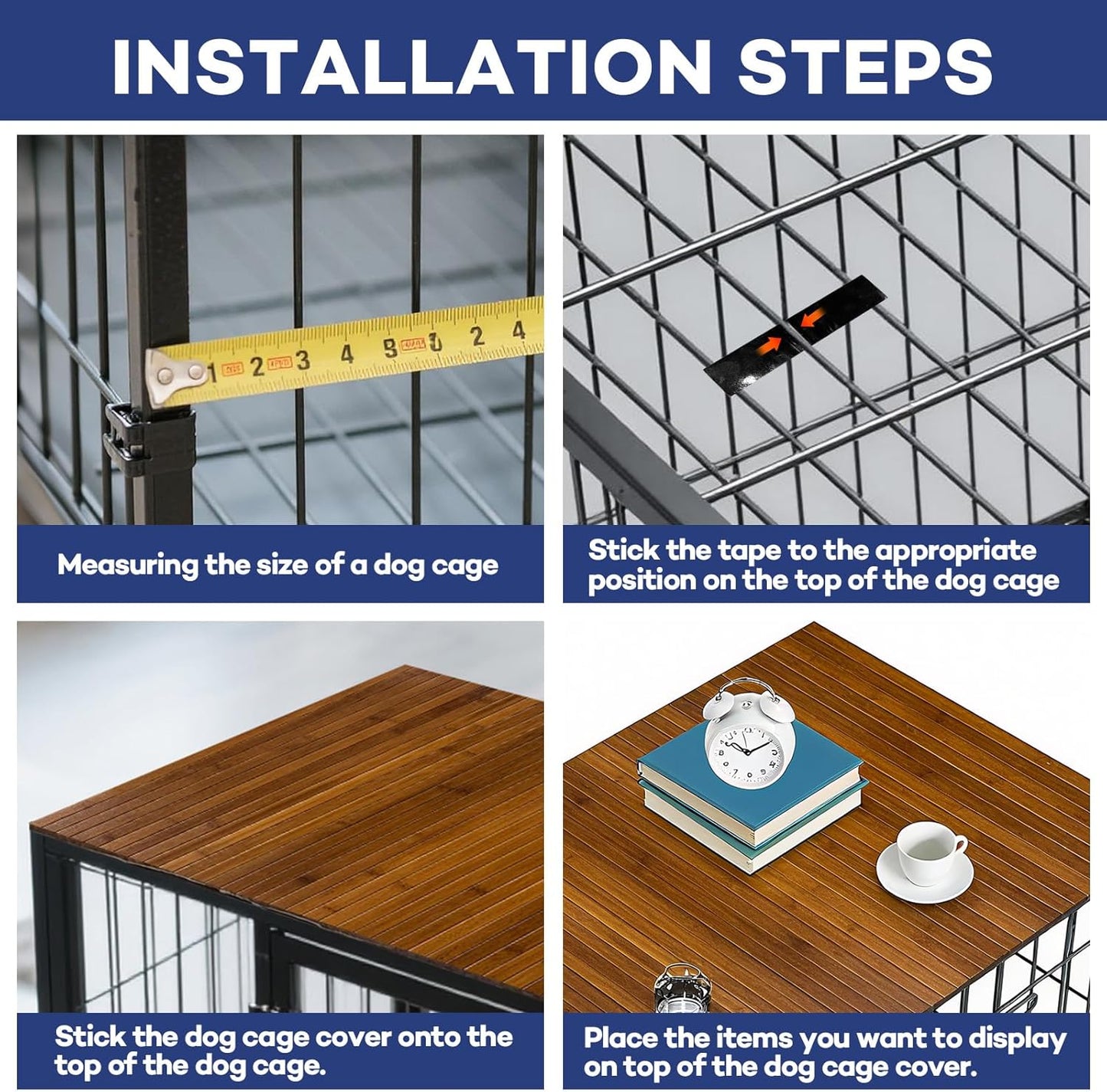 42 x 28 Inch Dog Crate Topper Wood - Dog Kennel Topper Bamboo Top for 42 Inch Crates, Pet Crate Furniture Table Cover, Decorative Wooden Platform for Small Dog Cage, Home Decor Pet Accessories