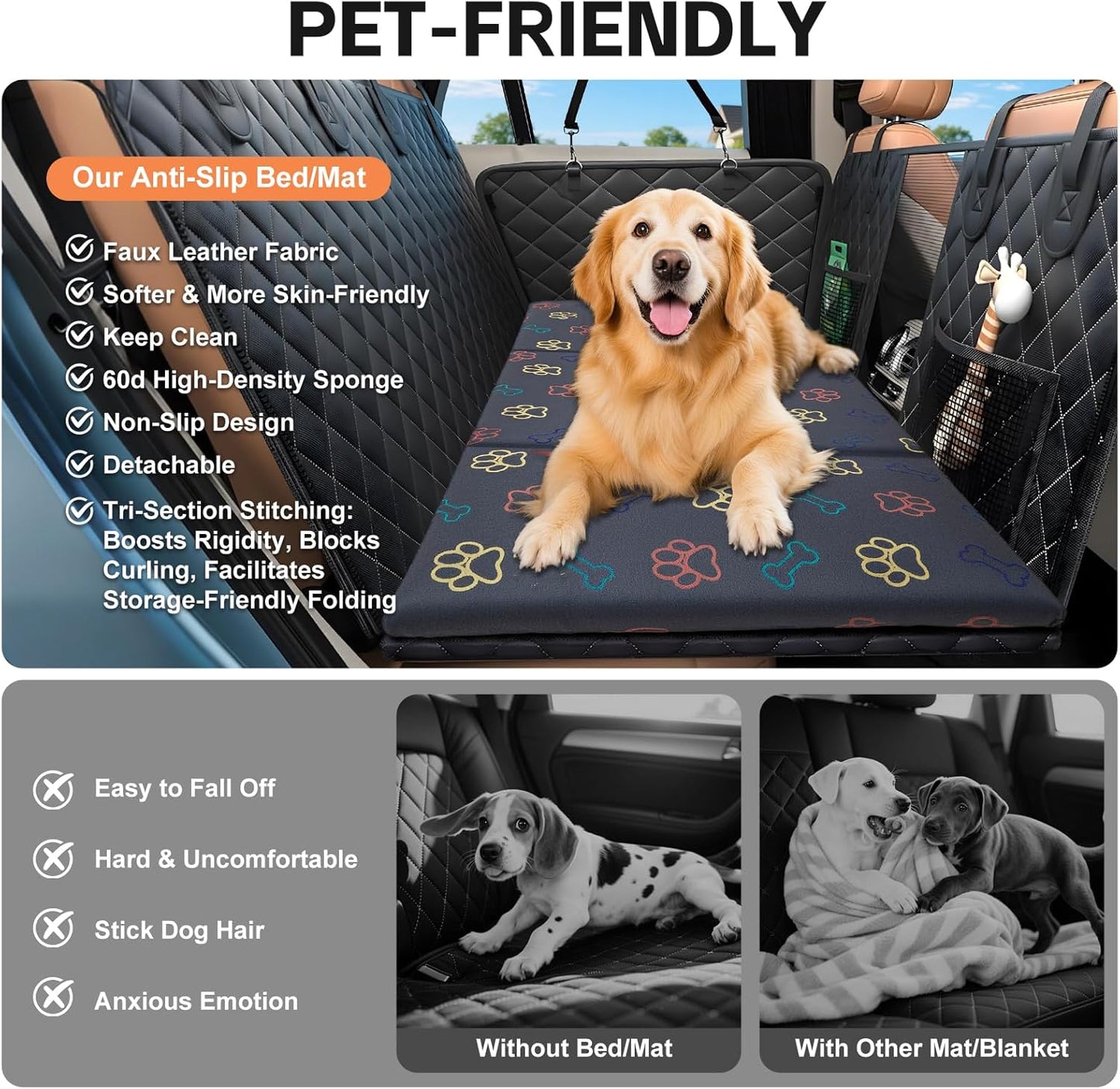 Anti-Scratch&Chewers Dog Car Seat Protector with Soft&Durable Vegan Tech Fabic, Waterproof Pet Bed or Back Seat Cover for Dogs, Easy Wipe-Clean and Versatile for Travel,Home,Outdoor (Gray,51‘’×24‘’)