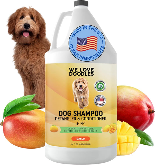Dog Shampoo Half Gallon - Cleans, Conditions & Detangles, Goldendoodles, Poodles, & Doodle Shampoo - for Matted Pet Hair - Sensitive Skin Wash for Puppies - Made in The USA, 64OZ (Mango)