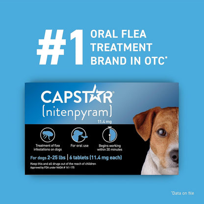 Capstar (Nitenpyram) Fast-Acting Oral Flea Treatment for Dogs 2-25 Lbs, Vet-Recommended Medication Tablets, Flea Tablets for Dogs Start Killing in 30 Minutes, 6 Doses