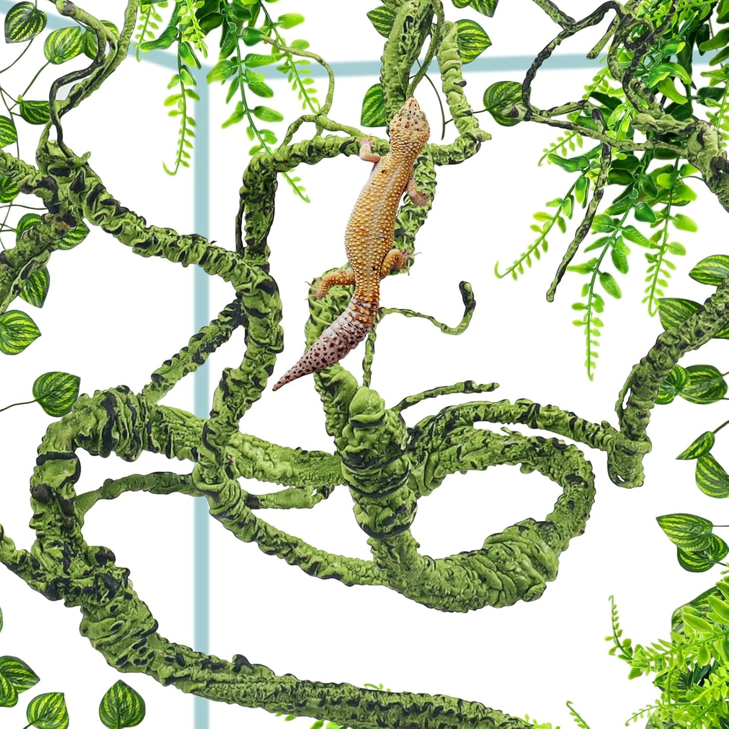 Bearded Dragon Tank Accessories, Terrarium Hanging Plant Vines Artificial Leaves Reptile Hide, Bridge Jungle Climber Reptile Vines for Snakes Bearded Dragon Chameleon Gecko Lizard