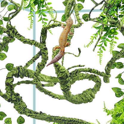 Bearded Dragon Tank Accessories, Terrarium Hanging Plant Vines Artificial Leaves Reptile Hide, Bridge Jungle Climber Reptile Vines for Snakes Bearded Dragon Chameleon Gecko Lizard