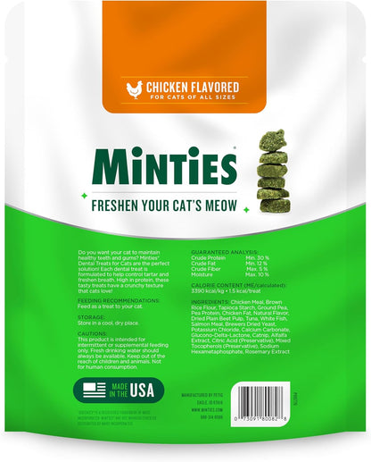 Minties Dental Treats for Cats, Chicken Flavored Cat Dental Treats, Freshens Breath and Controls Tartar, 10oz