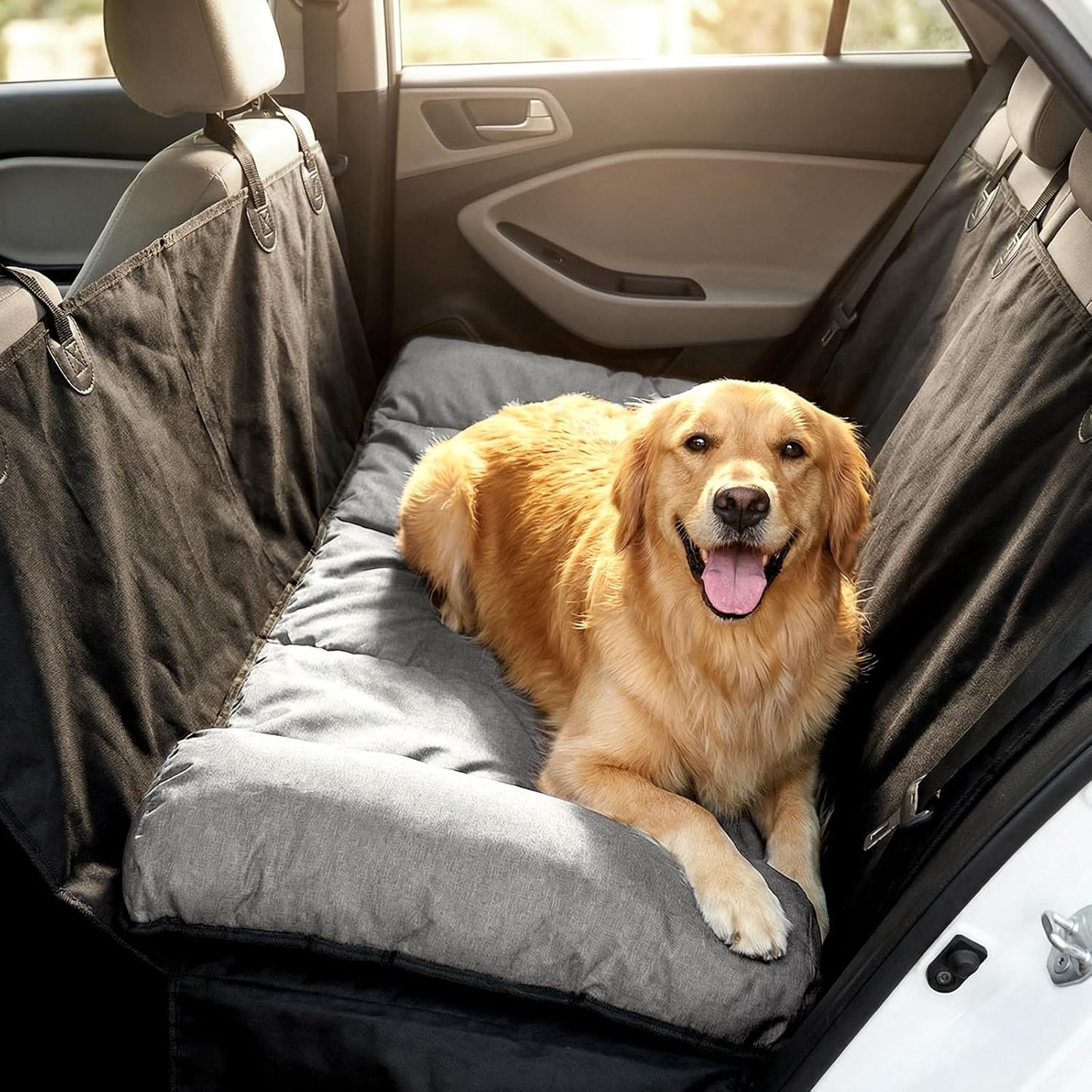 Veehoo Dog Bed for Car Back Seat, Waterproof Car Dog Beds with Bolster, Backseat Dogs Bed Fit for Backseat Extenders of SUV Trucks