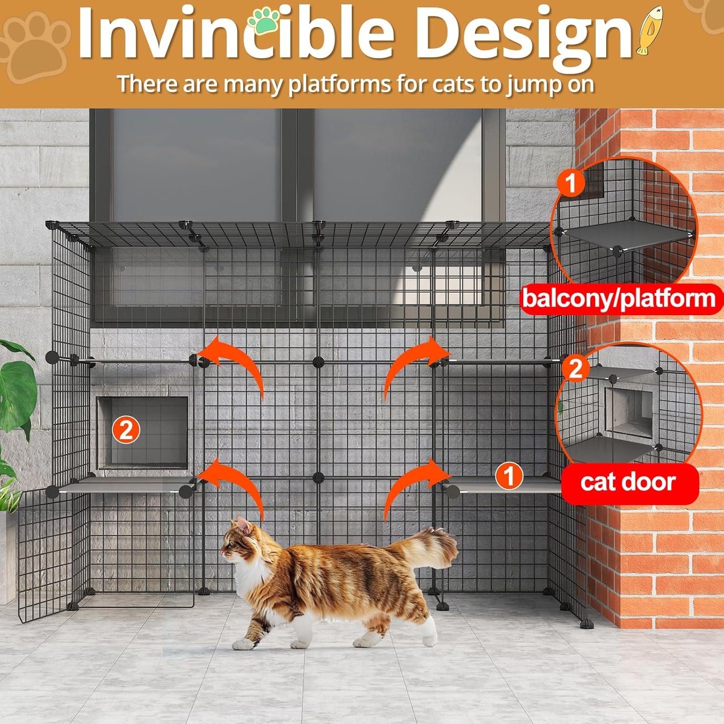 Oneluck Outdoor Cat House Cat Cages Enclosure with Super Large Enter Door, 55L x 28W x41H Balcony Cat Playpen with Platforms,DIY Kennels Crate Large Exercise Place Ideal for 1-2 Cats
