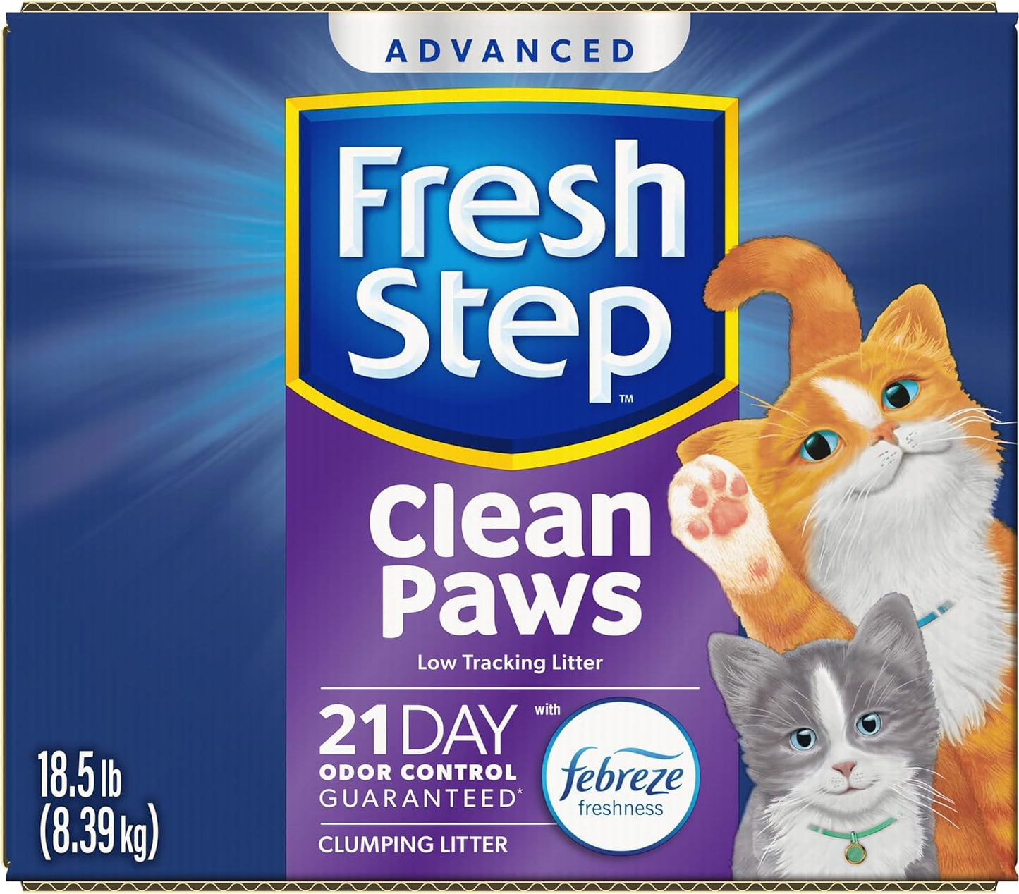 Fresh Step Clean Paws Cat Litter with Febreze Freshness, Advanced Multi Cat Low Tracking Clumping Litter, 37 lbs. (2 x 18.5 lb. Box)