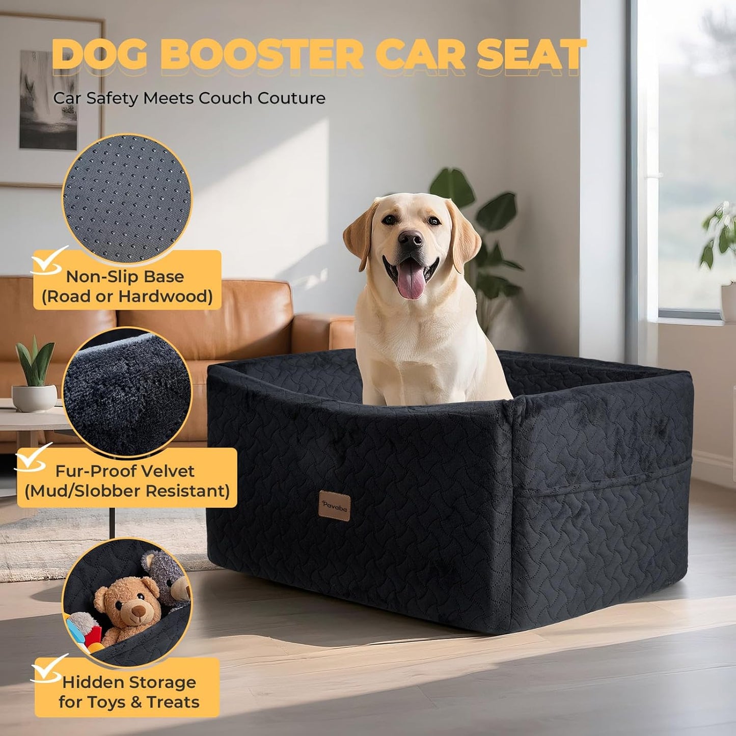 Dog Car Seat for Large Medium Dogs up to 60 lbs – Elevated Dog Booster Seat for Cars with Extra-Safe 14in High Front, Memory Foam Cushion, Washable Cover, Backseat Pet Car Bed (Black)