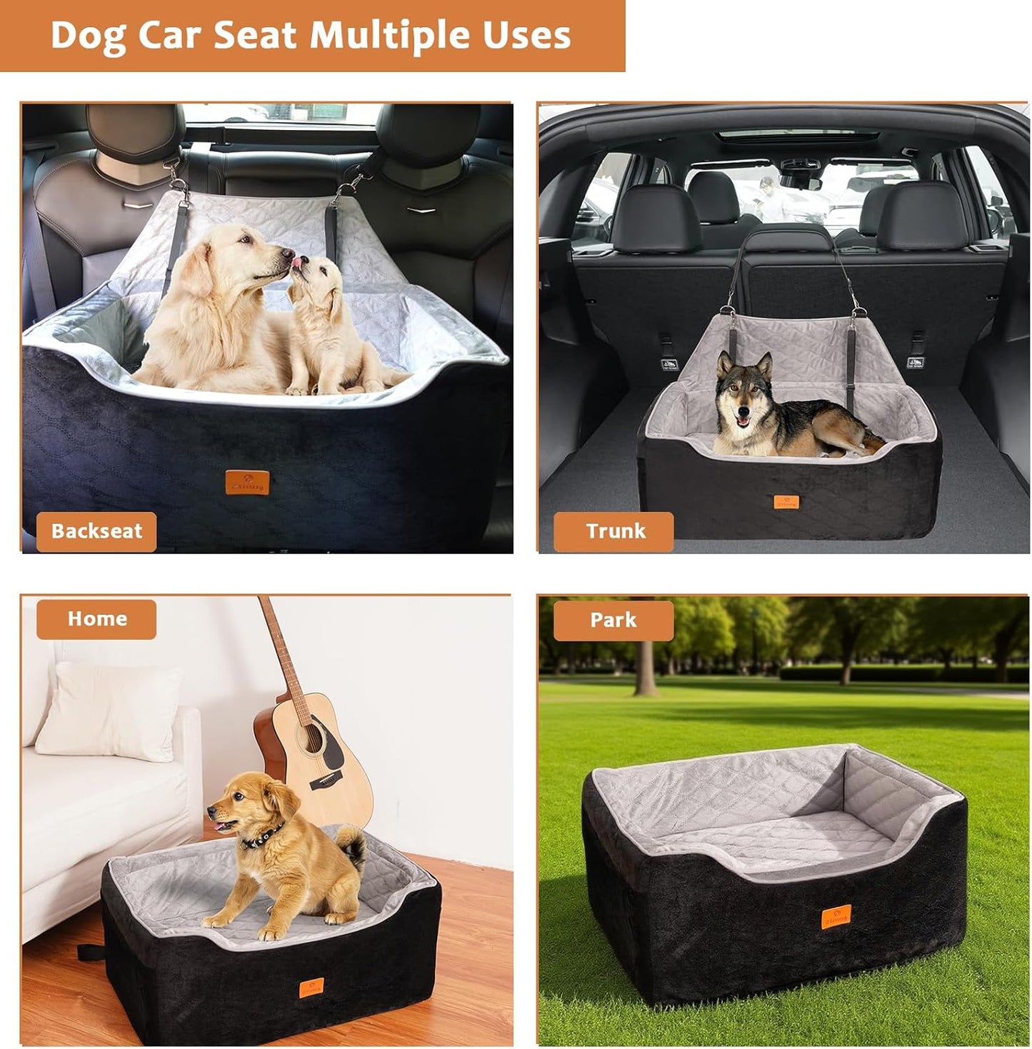 Elevated Dog Car Seat for Small/Medium Dog Booster Seat Up to 60Lbs or 2 Small Dogs Detachable & Washable with Safety Leashe Pet Sofa Bed with Thick Cushion for Travel with Storage Pocket