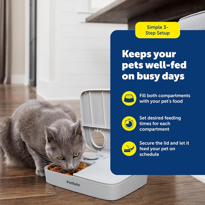 PetSafe Analog 2 Meal Programmable Pet Feeder, Automatic Dog and Cat Feeder - Dry or Semi-Moist Pet Food Dispenser, Slow Feed Portion Control (3 Cup/16 Ounce Total Capacity), Tamper-Resistant Design