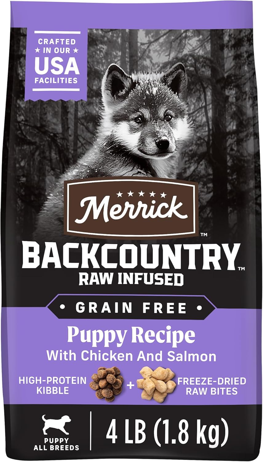 Merrick Backcountry Grain Free Dry Puppy Dog Food, Kibble with Freeze Dried Raw Pieces, Chicken Recipe - 4.0 lb. Bag