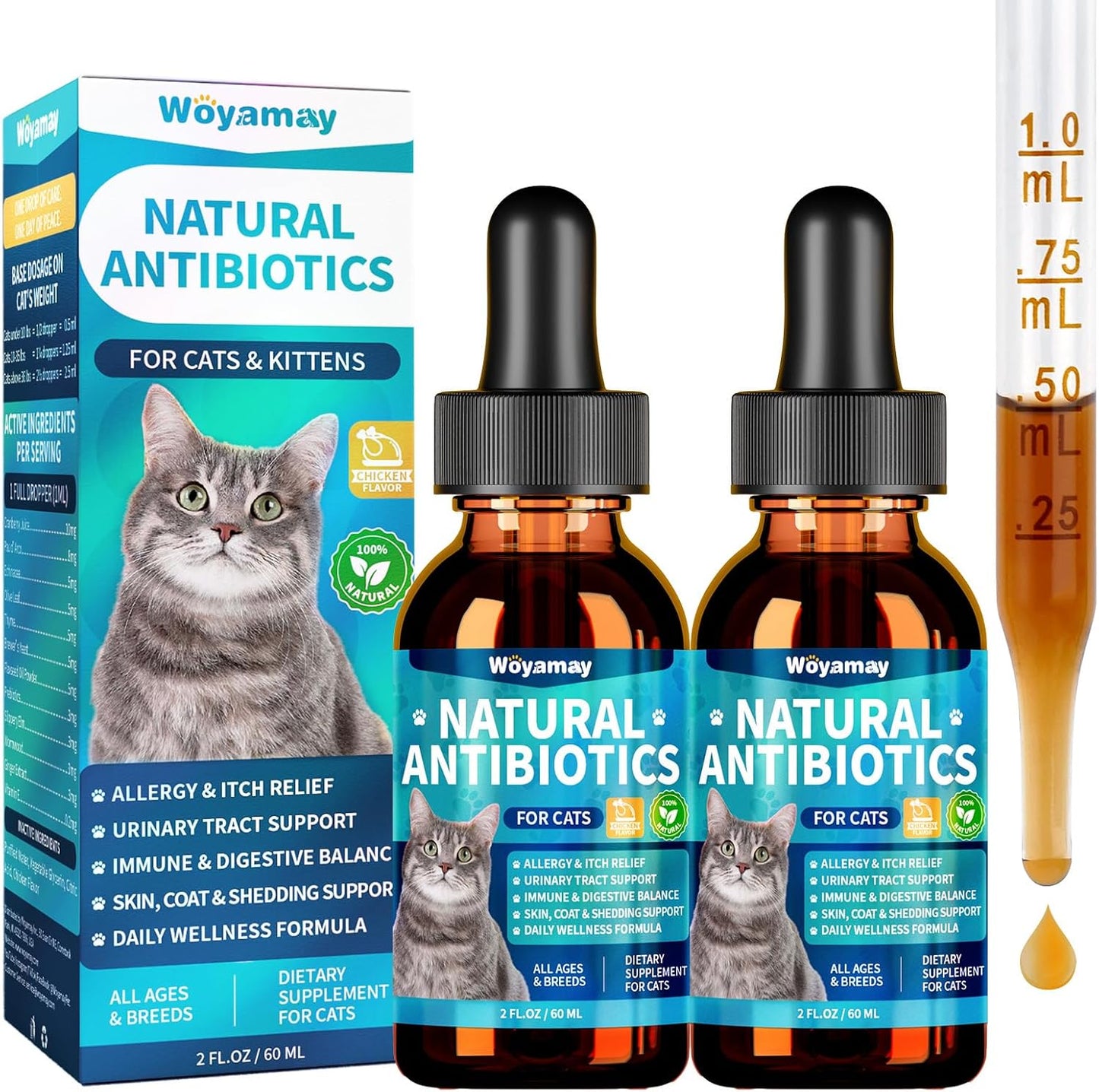 Antibiotics for Cats, Natural Antibiotic for Allergy Relief, Urinary Tract Health, Itch Relief & Digestion Care, Cat Allergy Relief for Cats, Cat Immune Support Supplement, 4 Fl Oz