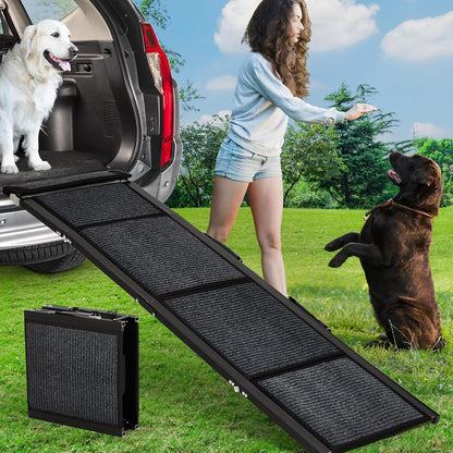 Collapsible Dog Ramp for Car, SUV & Truck – Heavy-Duty Non-Slip Surface, Portable Quad-Fold Stairs for Large Dogs up to 250 lbs, Lightweight and Easy Access, Size: 63x20 inch