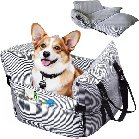 Dog Car Seat for Medium/Small Dogs,Pet Car Seat Travel Bed Detachable Washable Dog Booster Seats Under 30 lbs,Portable Cars Travel Carrier Bed with Storage Pockets and Dogs Safety Belt