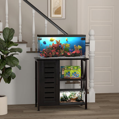 20-29 Gallon Fish Tank Stand, Aquarium Stand with Cabinet Accessories Storage, Heavy Duty Metal Frame, 31.49" L*15.74" W Tabletop, 330LBS Capacity, Black PG07YGB