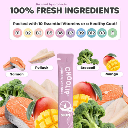 Choolip Bundle | Berry Good Milk 10pk Vitamin-Infused + 49pc Skin and Coat Support Squeeze Vita Sticks with Essential multivitamins [Both Products are for Cats & Dogs of All Life Stages]