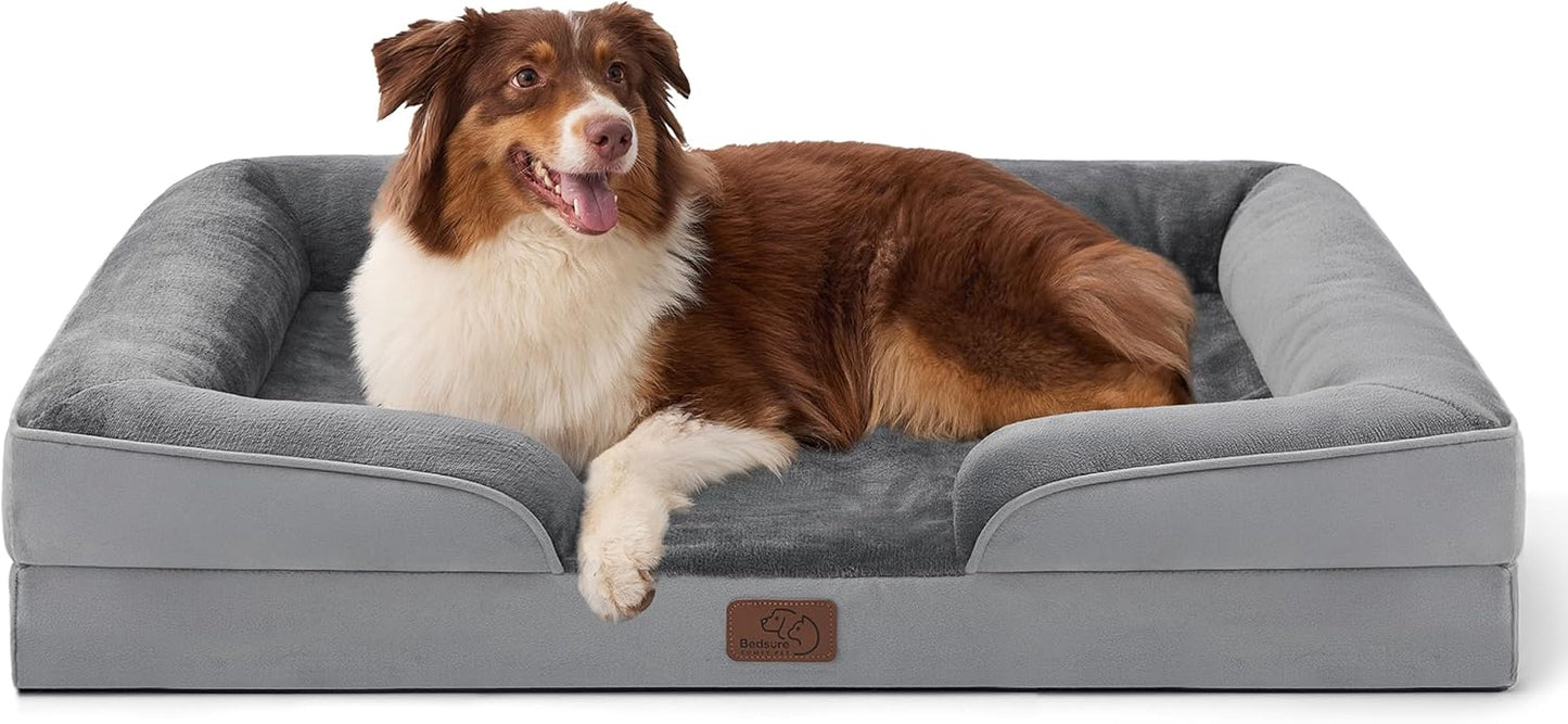 Bedsure Orthopedic Dog Beds Large Size Waterproof Dog Blankets for Medium Dogs Washable Grey