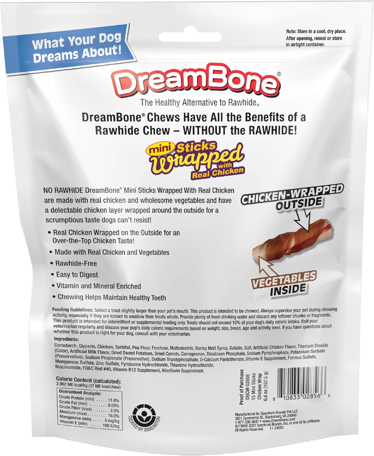 DreamBone Mini Sticks Wrapped With Real Chicken, Rawhide Free Dog Chew Sticks, 15 Count