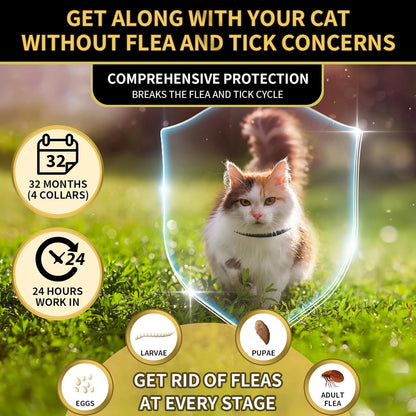YOTANGO 4 Pack Flea Collar for Cats, 32 Months Flea and Tick Prevention for Cats, Waterproof Cat Fleas Collar, Cat Fleas and Ticks Treatment, Adjustable Tick Collars for Kittens-Black