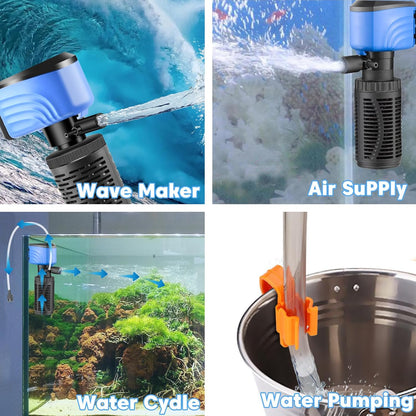 Aquarium Filter, 210GPH Fish Tank Filters for 15-75 Gallon Aquariums and Fish Tank - Ultra Quiet Submersible Pump, Saltwater & Freshwater Whisper Filter All-in-One