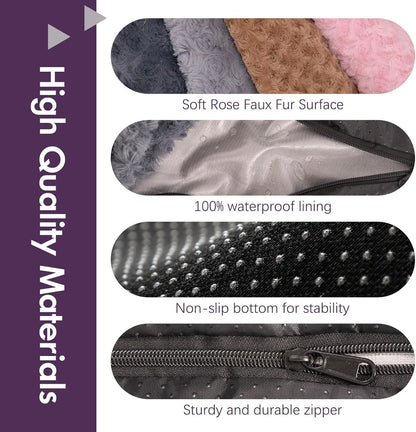 Faux Fur Dog Bed Covers – Ultra Soft Rose Velvet, Removable & Washable, Cozy & Durable,Large Pet Bed Cover Only (No Filling) – Gray, (Rose Velvet Dark Gray, 36" L x 24" W x 4" Th)
