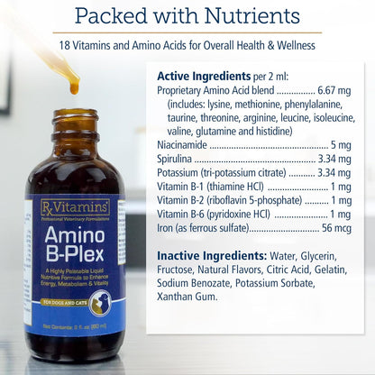Rx Vitamins Amino B Plex Cat & Dog Supplement - Vitamin B Complex Liquid Plus Amino Acids for Dogs & Cats - Appetite Booster and Weight Gainer Cat & Dog Vitamins - 2 oz