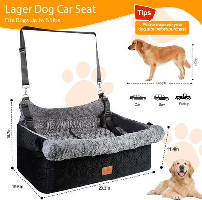 Dog Car Seat for Large/Medium Dogs up to 55lbs, Rear Seat Booster with Safety Straps & Washable Cover, Pet Travel Bed for Cars/Home/Park/Trunk (Gray, Extra Large)