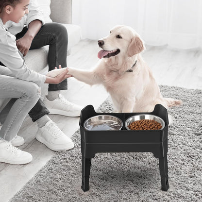 KPWACD 3-in-1 Elevated Dog Bowls Mess Proof Raised Slow Feeder Dog Bowls, 4 Height Adjustable Stand Licking Plate with 2 56oz Stainless Steel Doggy Food Dish for Small Medium Large Pets