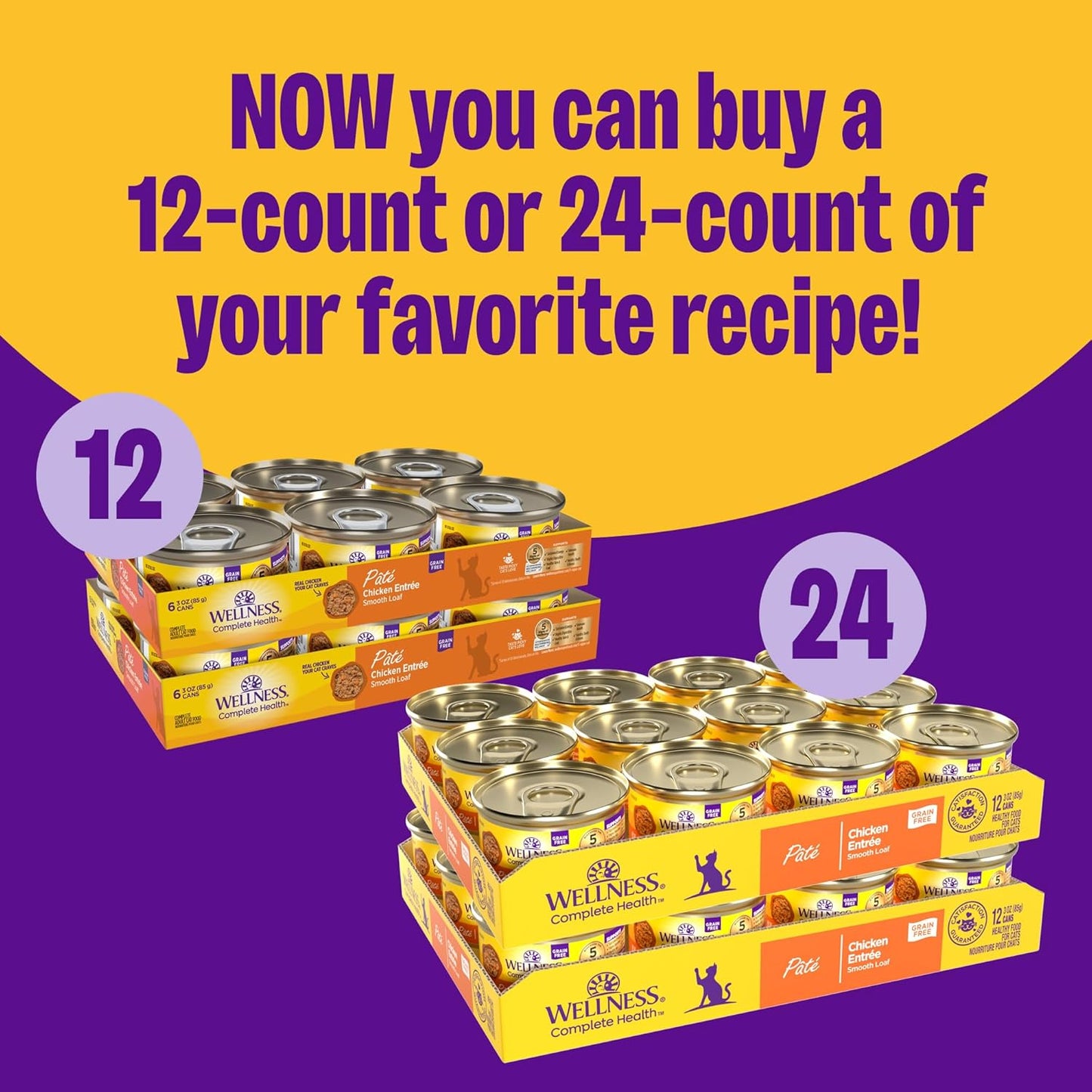 Wellness Complete Health Pate Adult Wet Cat Food, Natural, Protein-Rich, Grain-Free, 3 Ounce, 24 Pack, (Chicken & Herring)