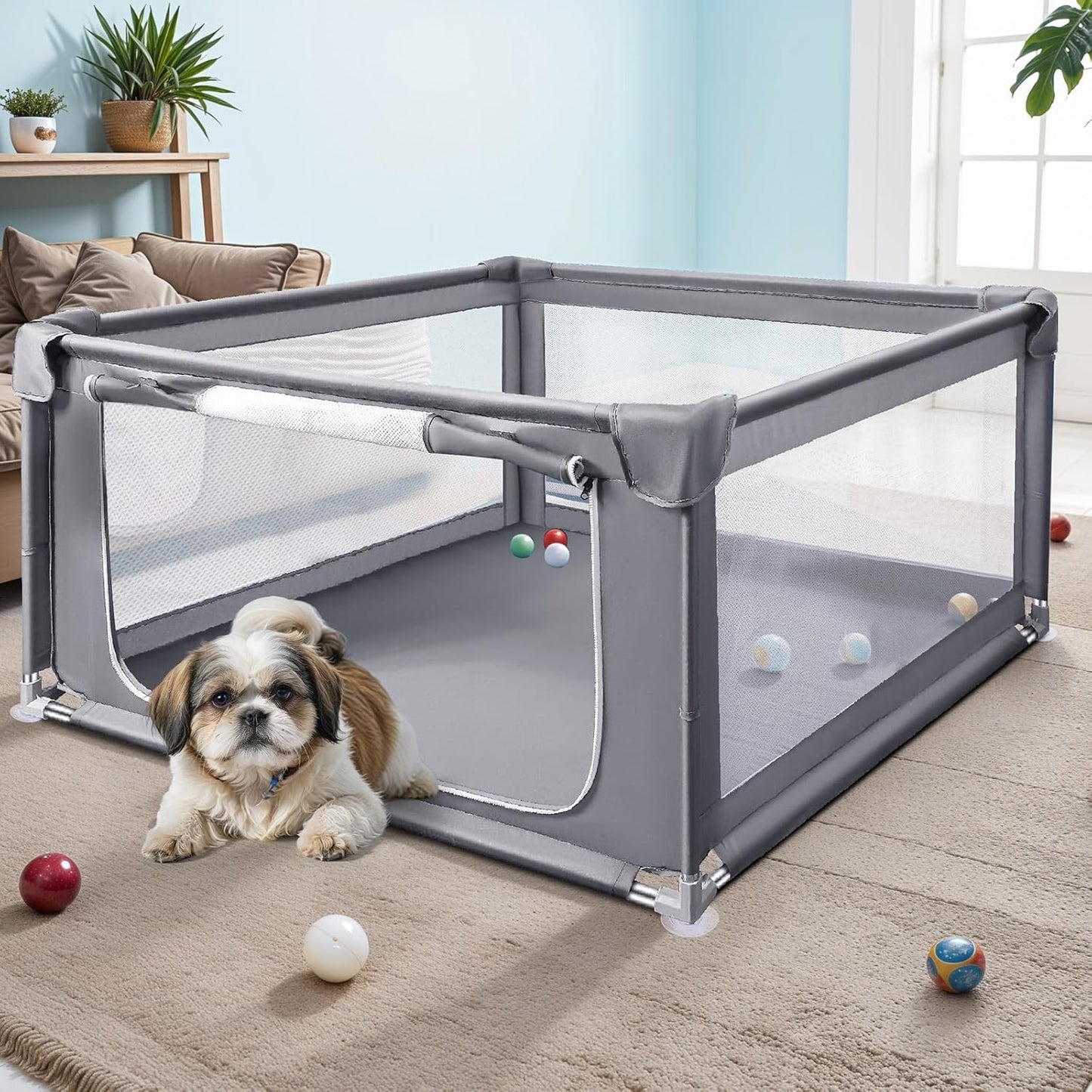 48x48x26 Inch Dog Playpen for Puppies and Small Dogs, Foldable Portable Indoor/Outdoor Pet Fence with Gate,Dog Play Enclosure