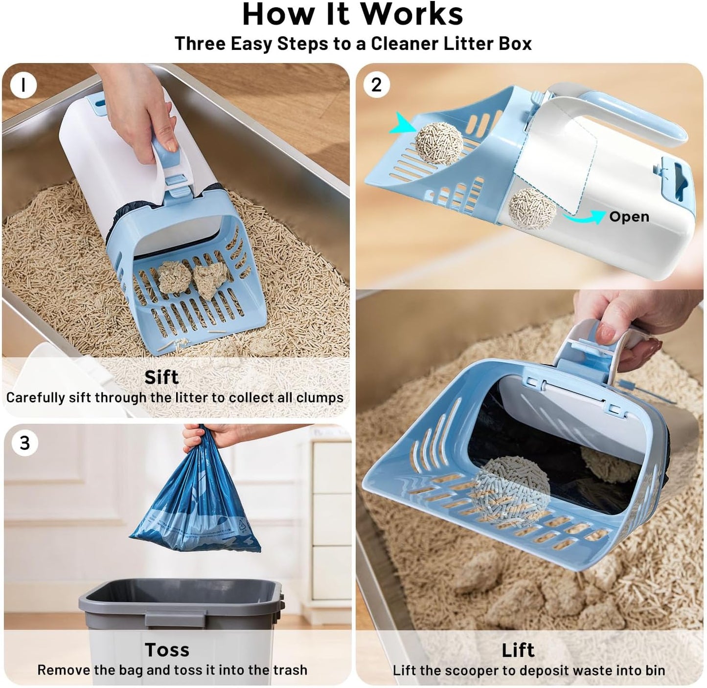 Cat Litter Scoop with Holder & Trash Can& Stainless Steel Litter Box