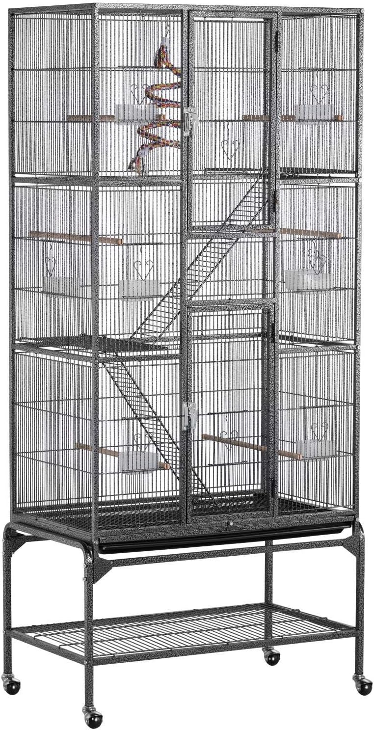 Yaheetech 69-Inch Extra Large Wrought Iron 3 Levels Ferret Chinchilla Sugar Glider Squirrel Small Animal Cage with Cross Shelves and Ladders, Black