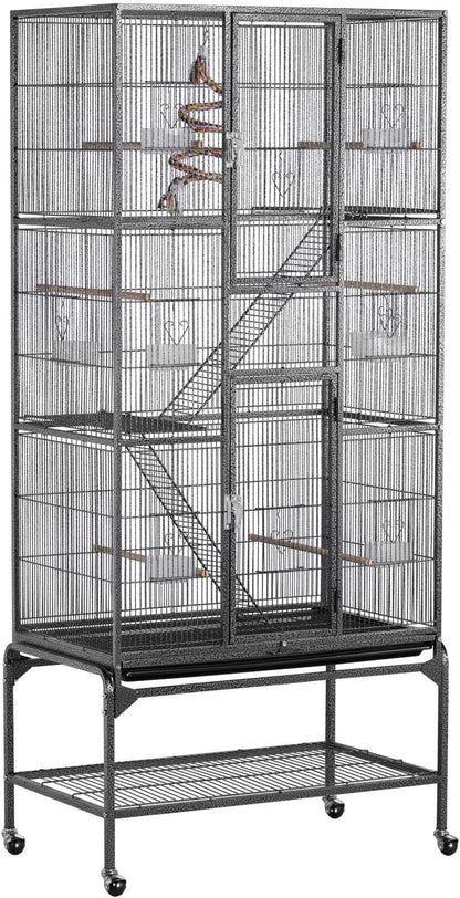 Yaheetech 69-Inch Extra Large Wrought Iron 3 Levels Ferret Chinchilla Sugar Glider Squirrel Small Animal Cage with Cross Shelves and Ladders, Black